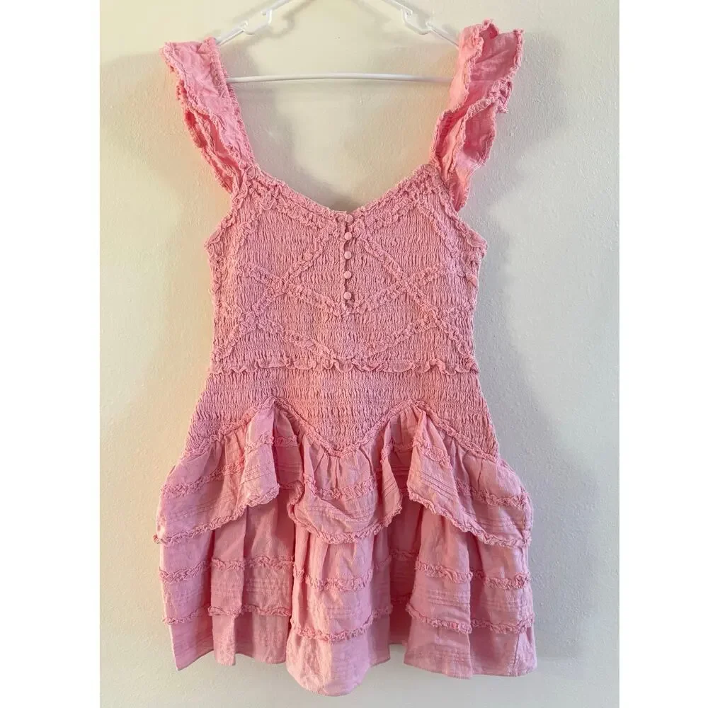 LoveShackFancy NWT Marsinia Large Ruffle Cotton Dress in Bubblegum Pink - Picture 3 of 16